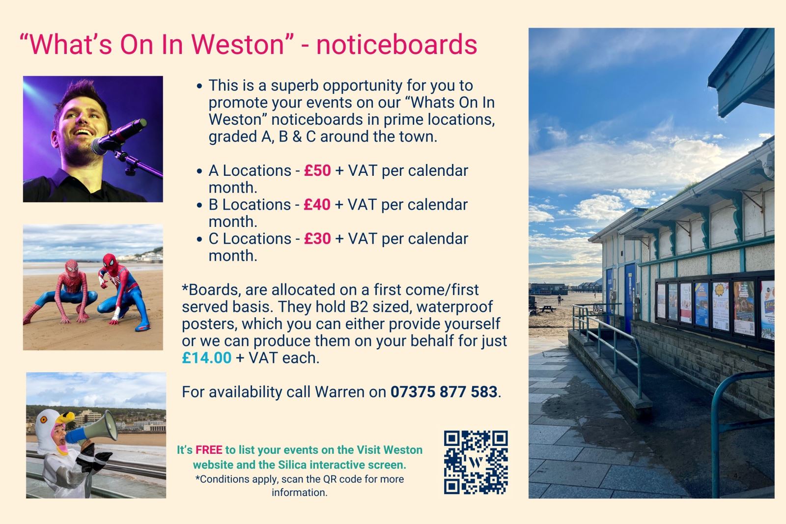 Words and text promoting noticeboard advertising in Weston-super-Mare